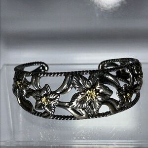 NWOT Vintage Carolyn Pollack Sterling Silver Plumeria Flower Cuff Bracelet